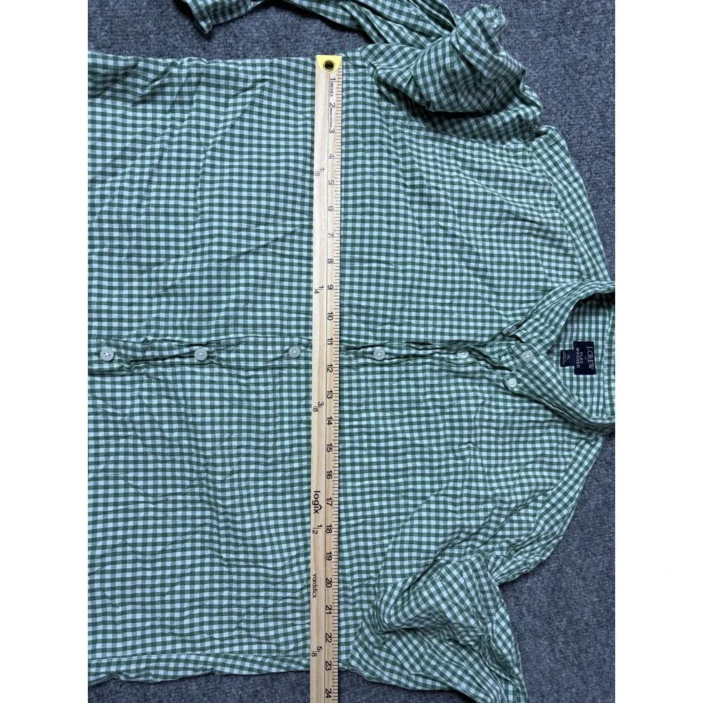 J Crew Button Down Shirt Mens XL Green Plaid Classic Long Sleeve Flex Washed